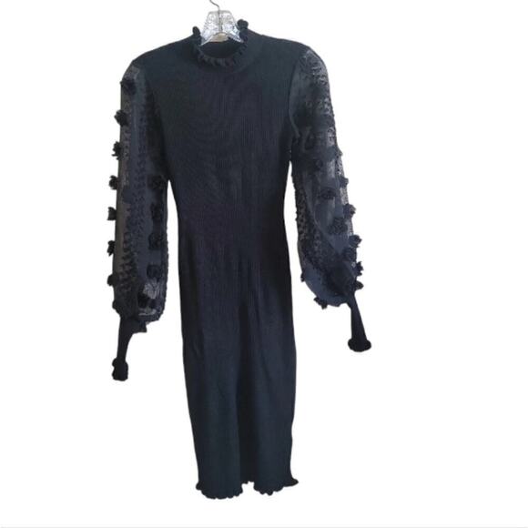 Almost Famous Women's Black Petal Mesh LongSleeve Midi Dress Sz Small - Picture 2 of 9